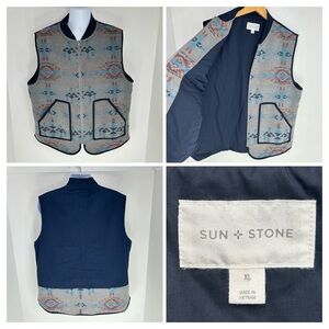 Sun + Stone Southwestern Vest Mens Size XL Wool Blend‎ Boho Aztec Tribal Navajo